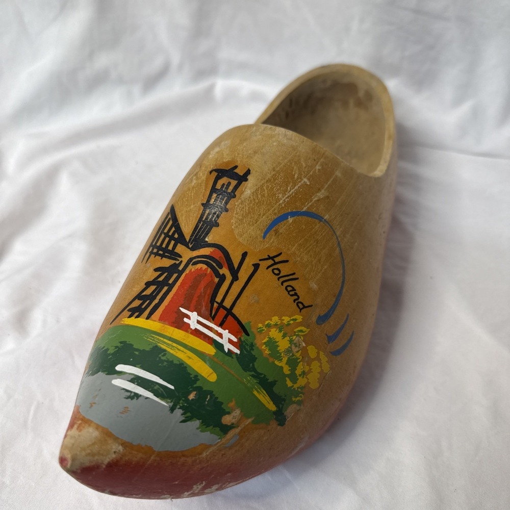 Vintage Hand Crafted 11" Hand painted Wooden Shoe Clog Holland Windmill